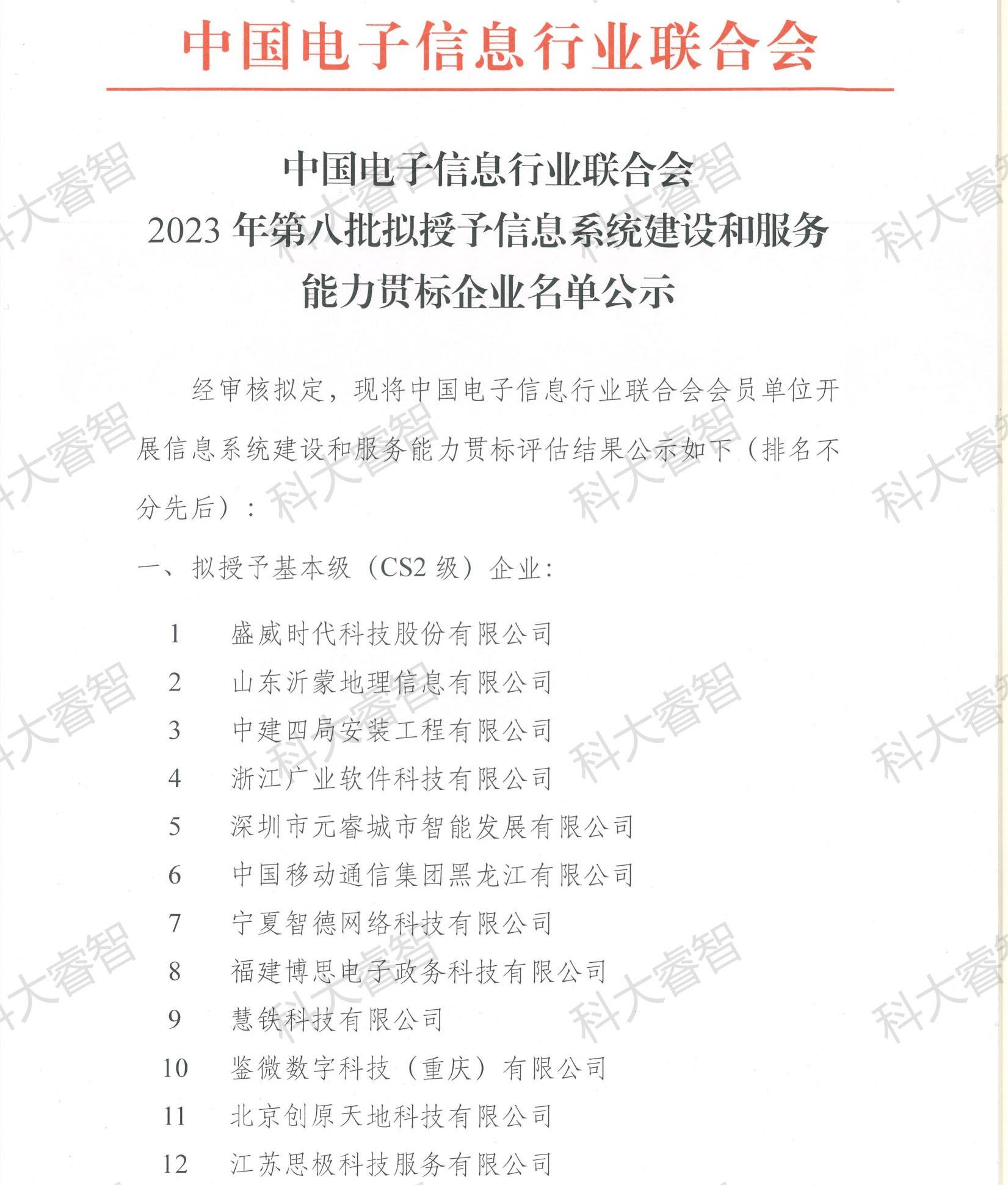 科大睿智祝賀企業(yè)上榜2023年第八批CS資質公示名單-青島CS咨詢 科大睿智祝賀企業(yè)上榜2023年第八批CS資質公示名單-青島CS咨詢